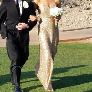 V neck long gold sequins dress